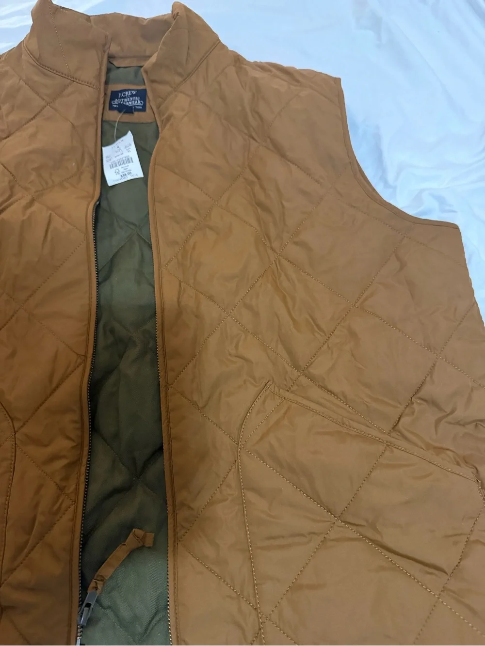 J. Crew Quilted Vest in Rust with Olive Lining